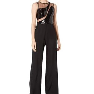 Sho The Label Illusion Black Sequin Mesh Evening Wide Leg Jumpsuit Size 10 NwT.